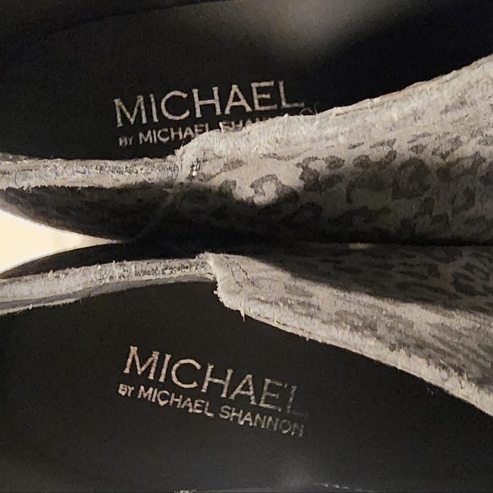 Michael by Michael Shannon Leather Upper Gray/Black Leopard Print Ankle Boots - Picture 7 of 10